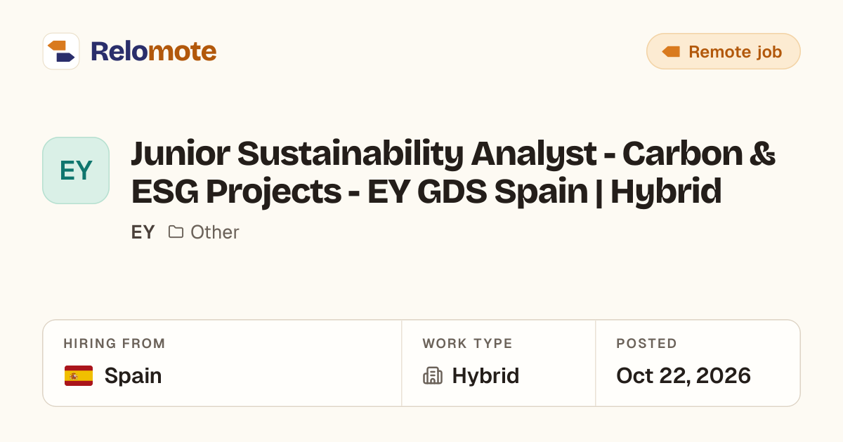 Junior Sustainability Analyst - Carbon & ESG Projects - EY GDS Spain…