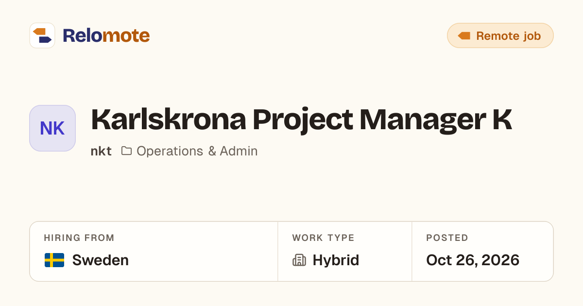 Karlskrona Project Manager K at nkt | Relomote