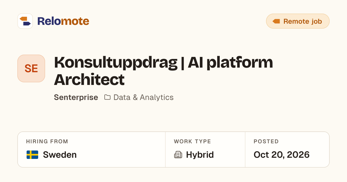 Konsultuppdrag | AI platform Architect at Senterprise | Relomote