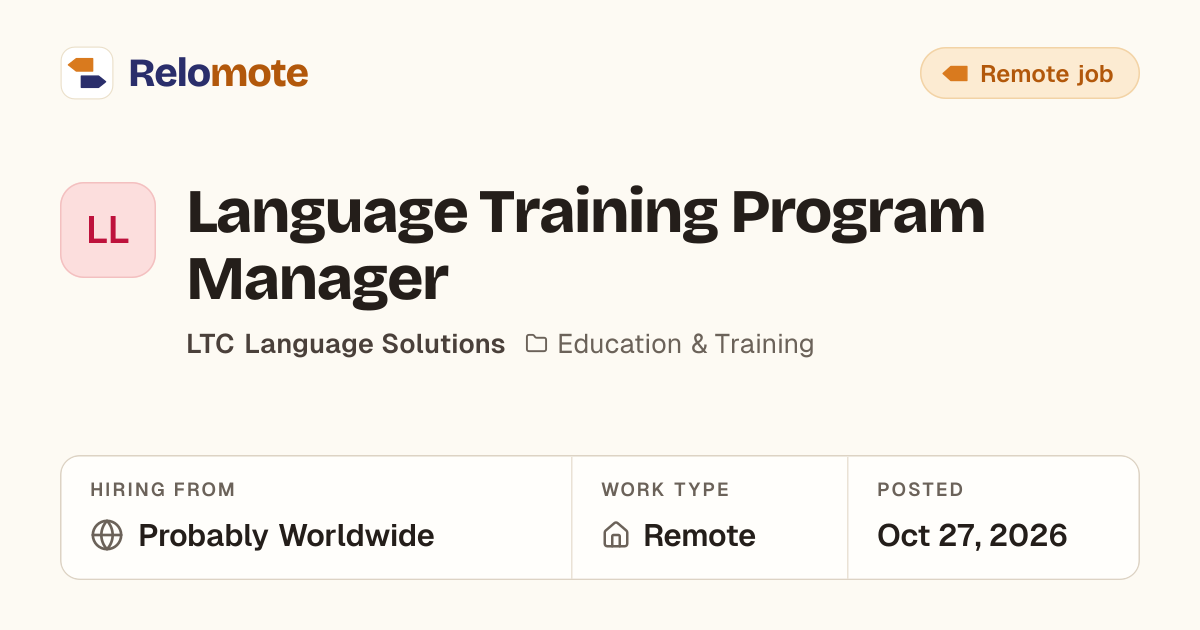 Language Training Program Manager at LTC Language Solutions | Relomote