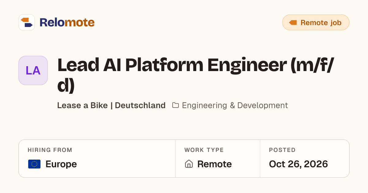 Lead AI Platform Engineer (m/f/d) at Lease a Bike | Deutschland