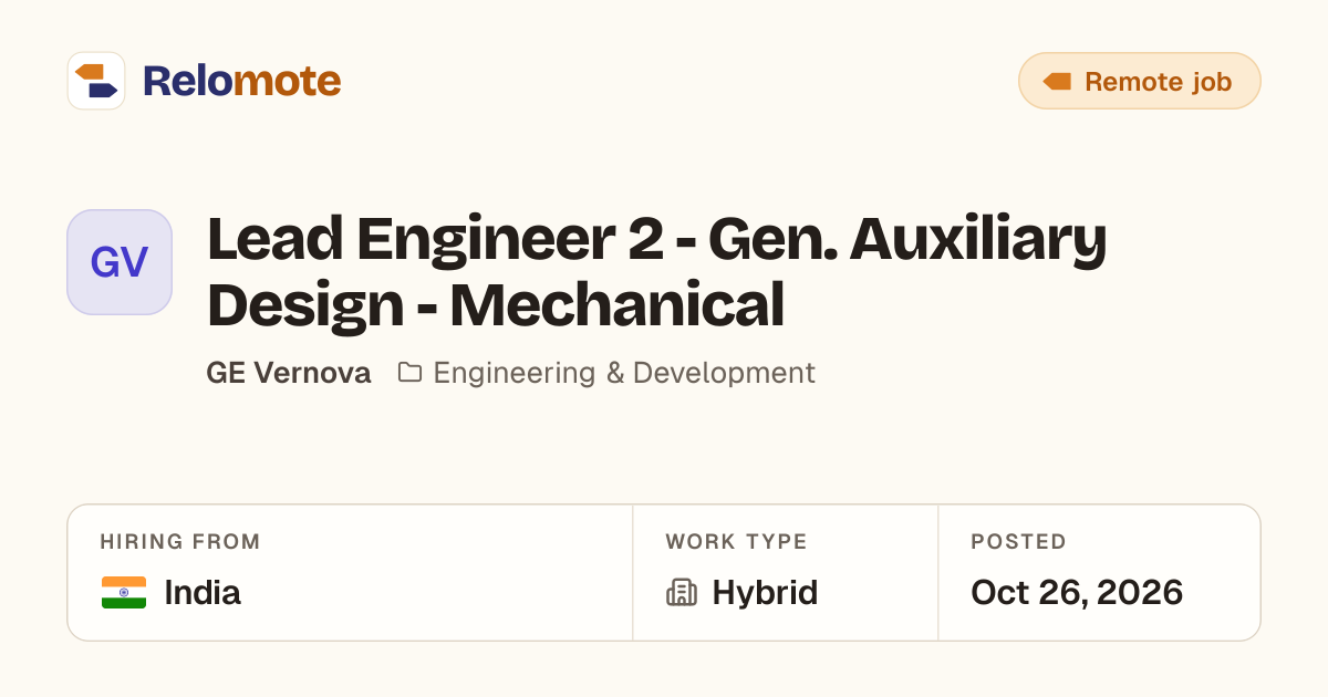 Lead Engineer 2 - Gen. Auxiliary Design - Mechanical at GE Vernova