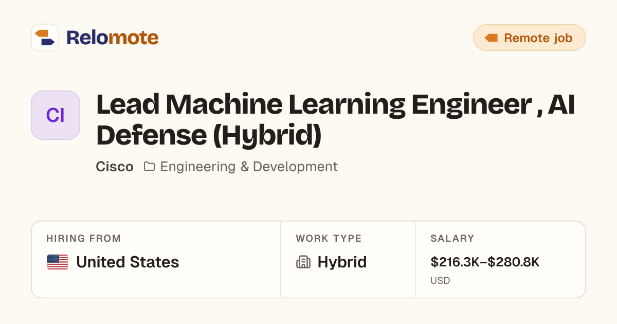 Lead Machine Learning Engineer , AI Defense (Hybrid) at Cisco