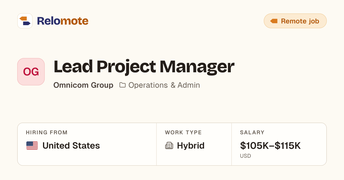 Lead Project Manager at Omnicom Group | Relomote