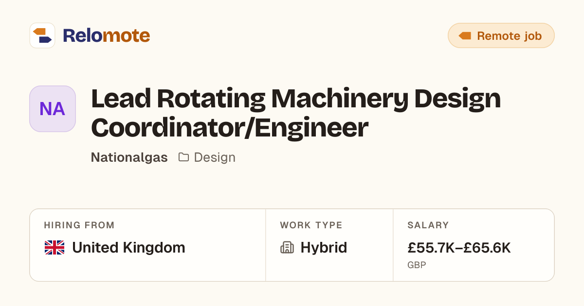 Lead Rotating Machinery Design Coordinator/Engineer at Nationalgas ...