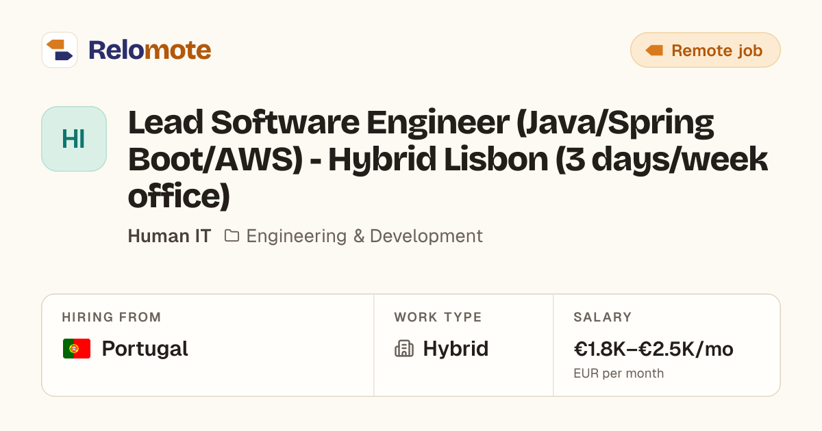 Lead Software Engineer (Java/Spring Boot/AWS) - Hybrid Lisbon (3…
