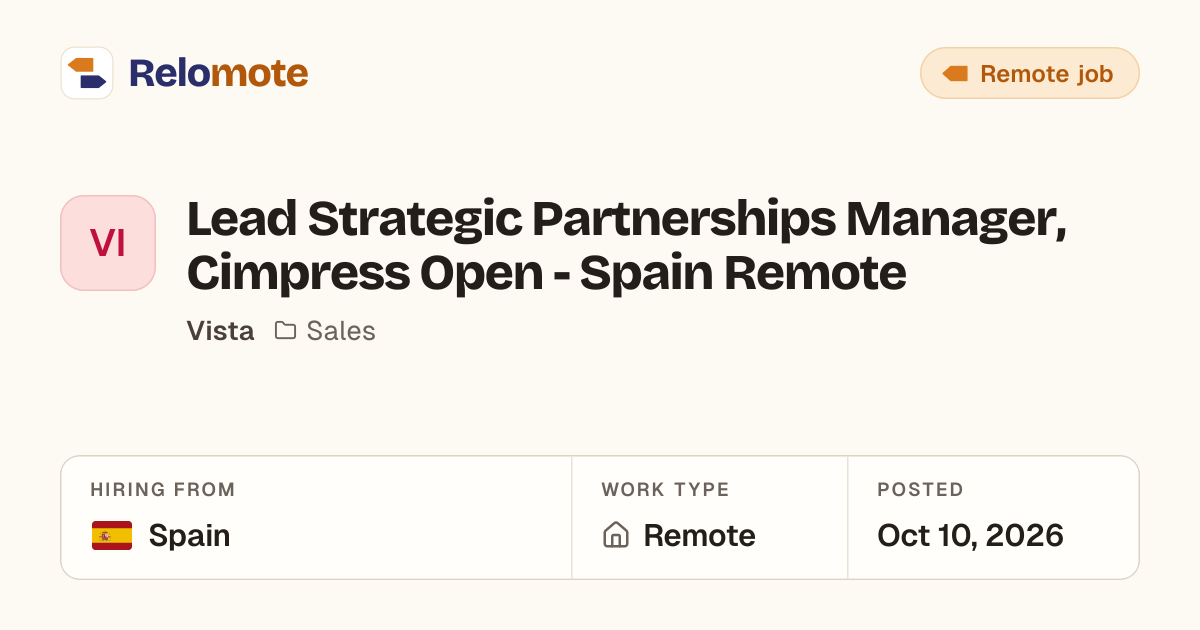 Lead Strategic Partnerships Manager, Cimpress Open - Spain Remote at…