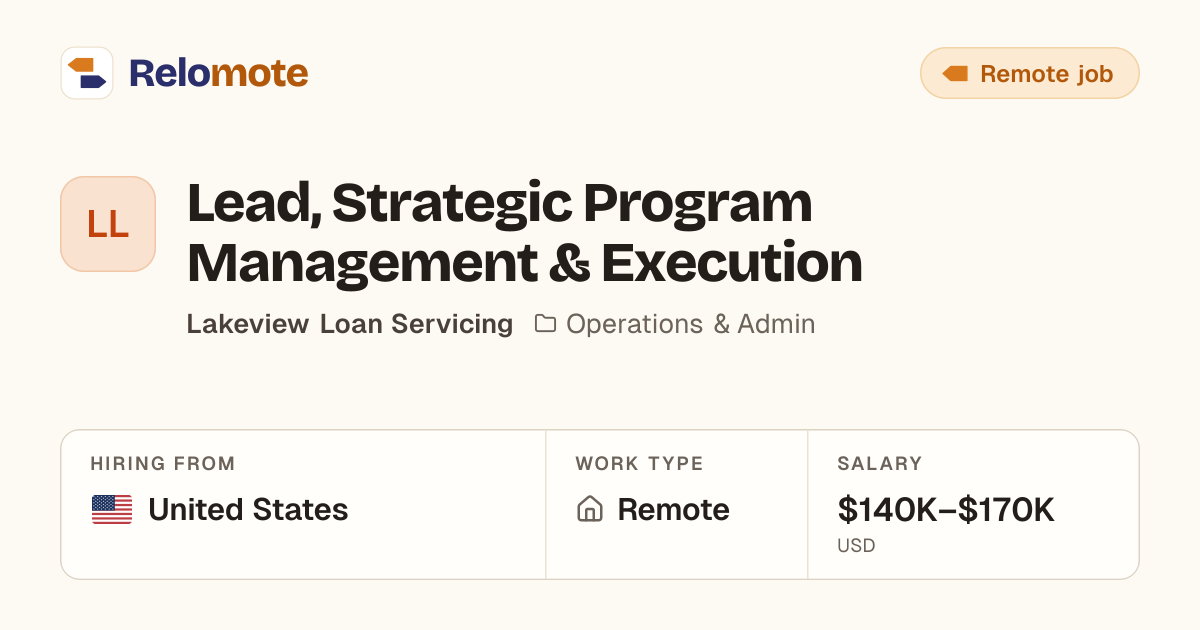Lead, Strategic Program Management & Execution at Lakeview Loan…