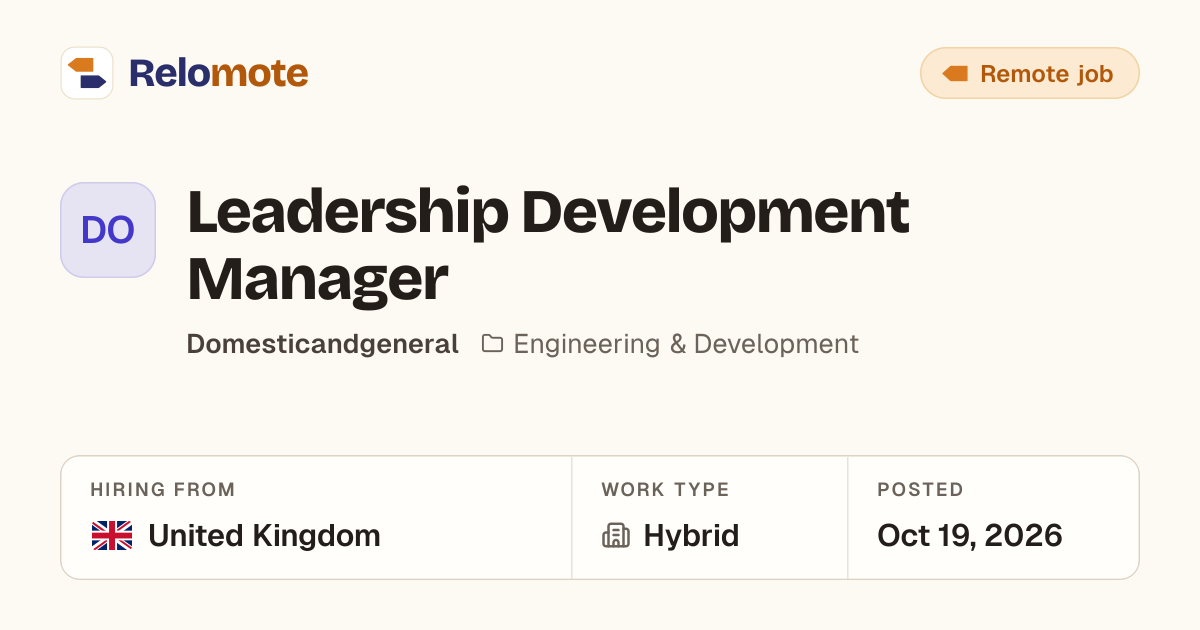 Leadership Development Manager at Domesticandgeneral | Relomote