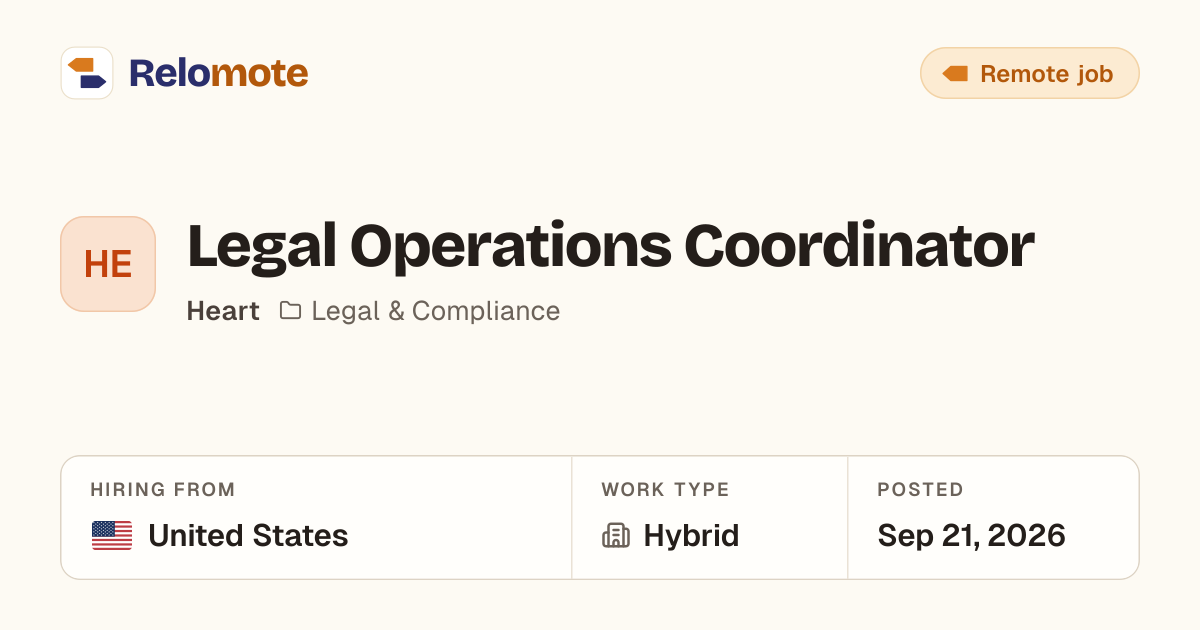 Legal Operations Coordinator at Heart | Relomote