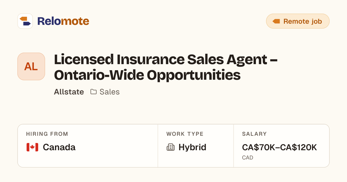 Licensed Insurance Sales Agent – Ontario-Wide Opportunities at…