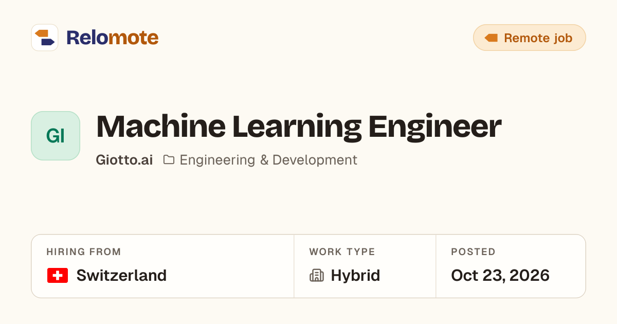 Machine Learning Engineer at Giotto.ai | Relomote