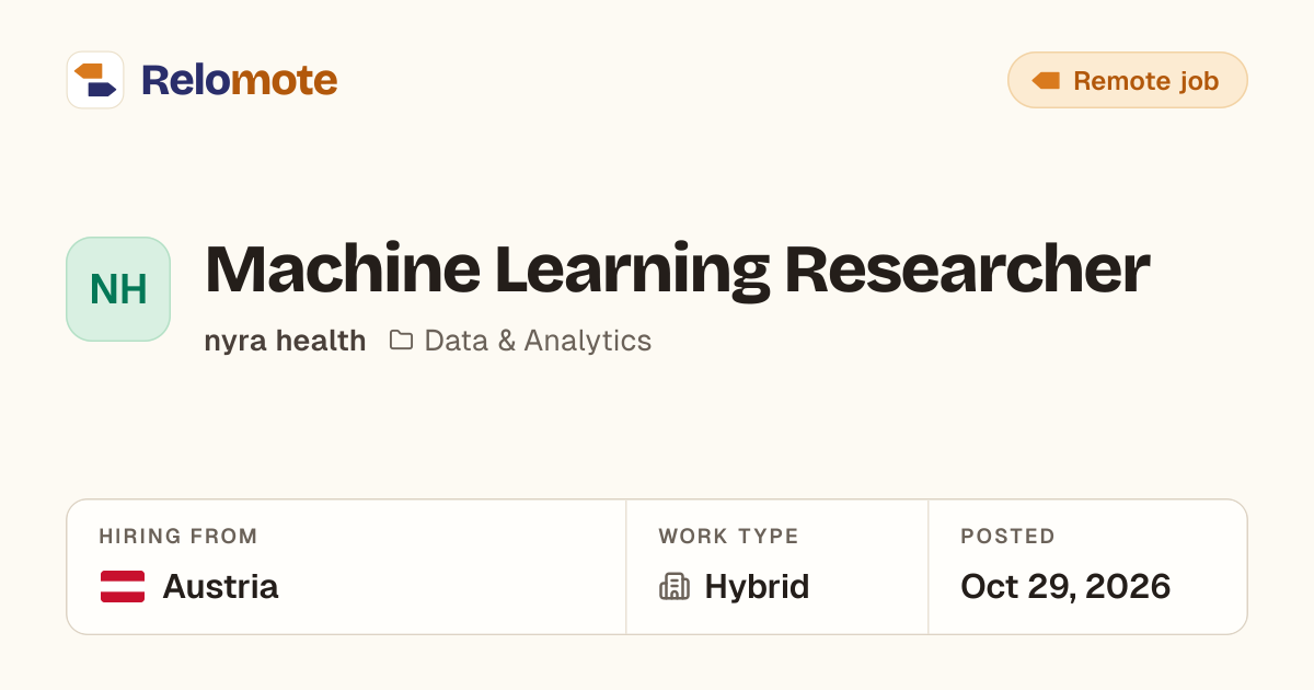 Machine Learning Researcher at nyra health | Relomote