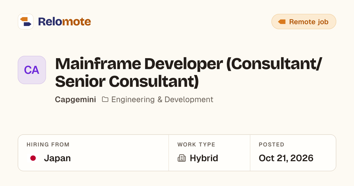 Mainframe Developer (Consultant/Senior Consultant) at Capgemini