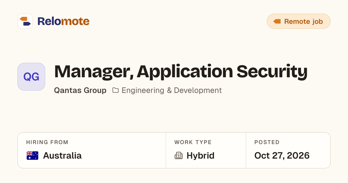 Manager, Application Security at Qantas Group | Relomote