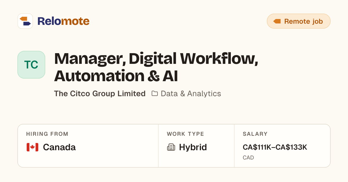 Manager, Digital Workflow, Automation & AI at The Citco Group Limited