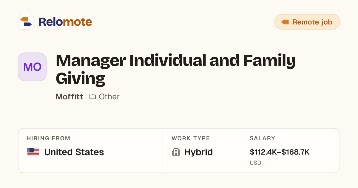 Manager Individual and Family Giving at Moffitt | Relomote