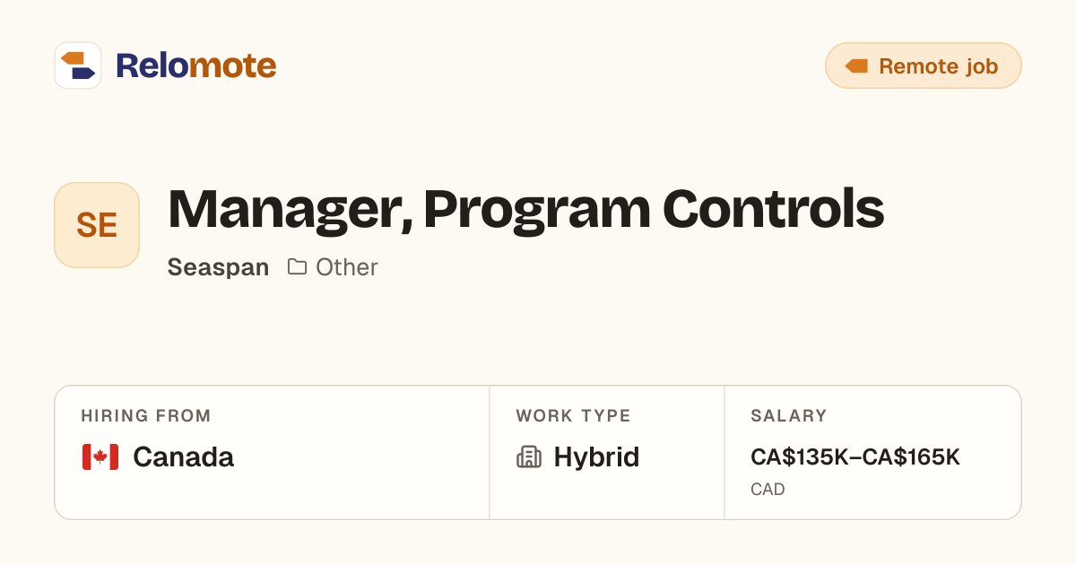 Manager, Program Controls at Seaspan | Relomote
