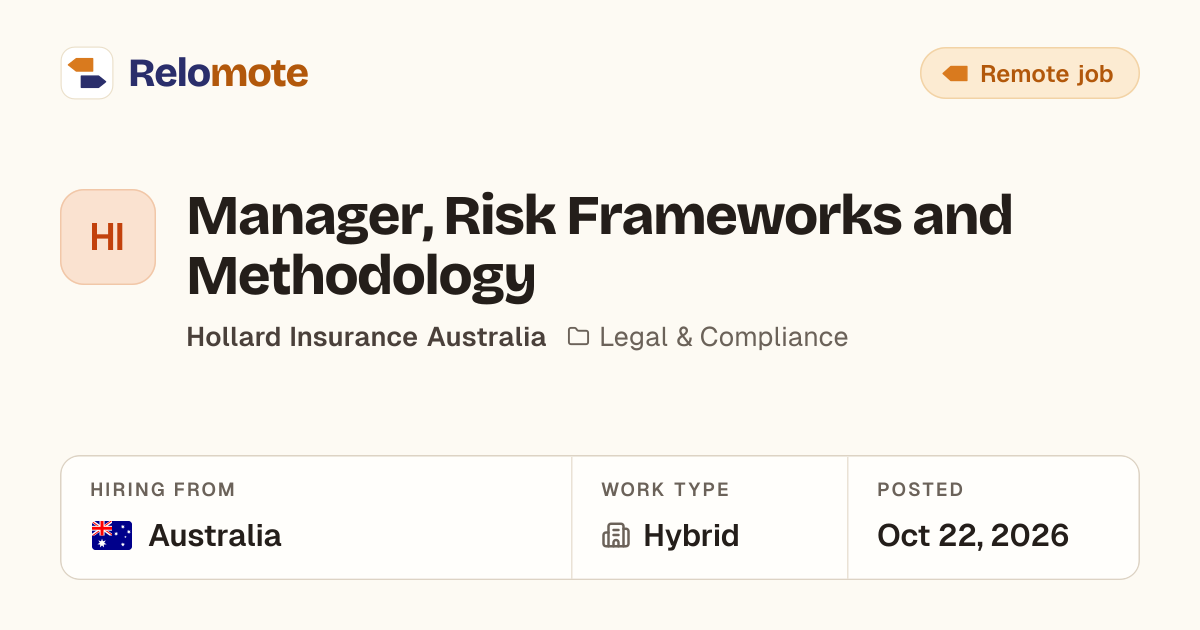Manager, Risk Frameworks and Methodology at Hollard Insurance…