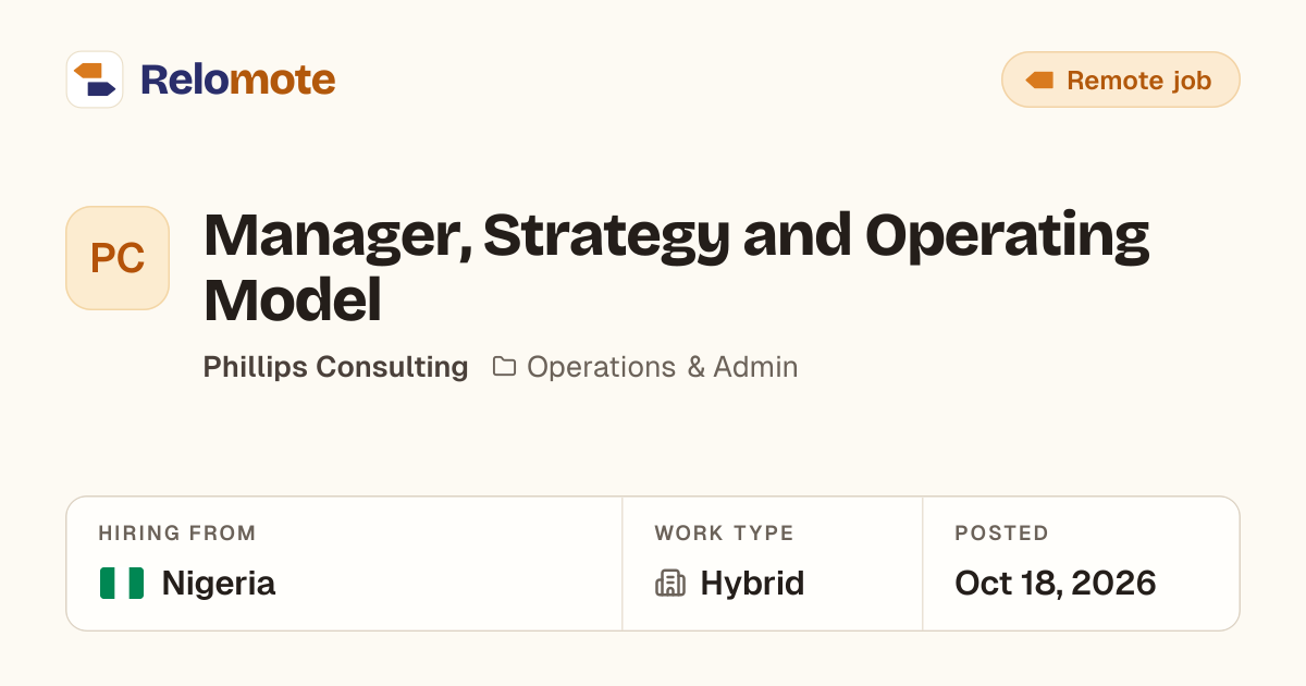 Manager, Strategy and Operating Model at Phillips Consulting