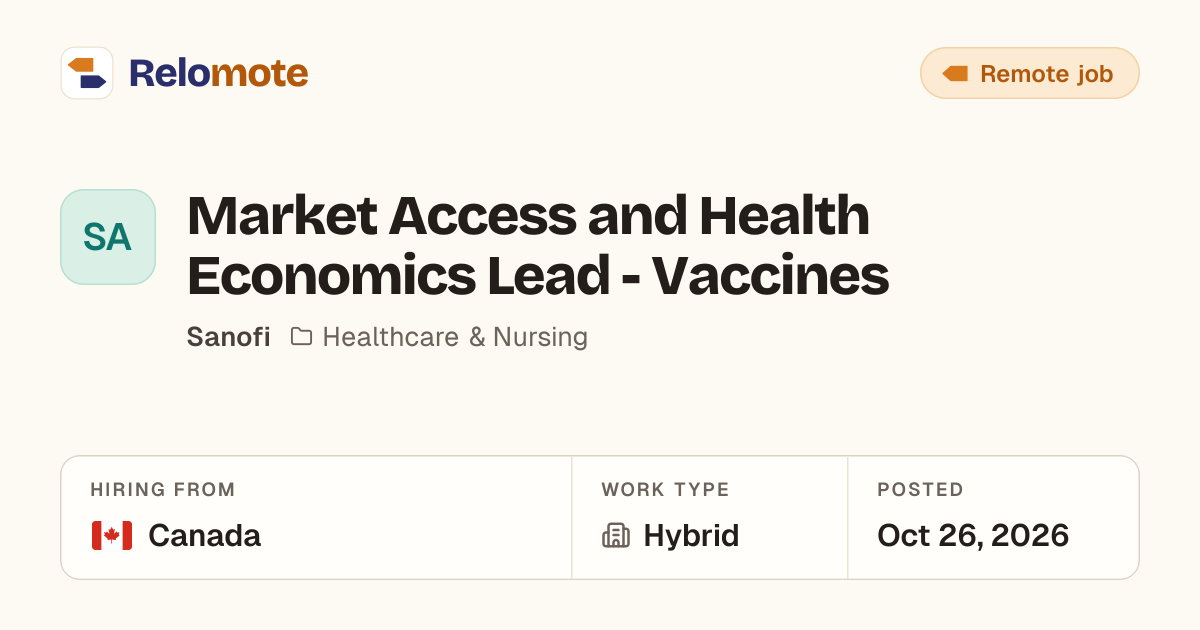 Market Access and Health Economics Lead - Vaccines at Sanofi