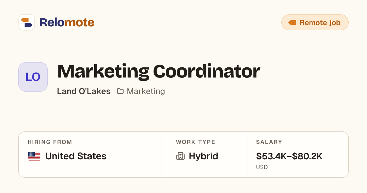 Marketing Coordinator at Land O'Lakes | Relomote