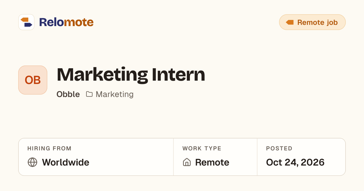 Marketing Intern at Obble | Relomote