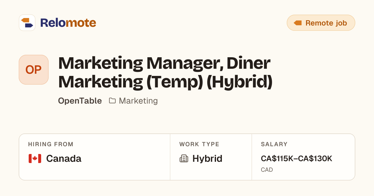Marketing Manager, Diner Marketing (Temp) (Hybrid) at OpenTable