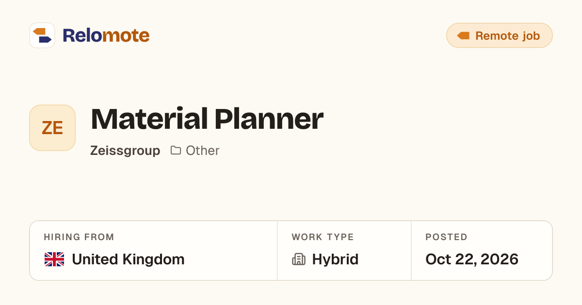 Material Planner at Zeissgroup | Relomote