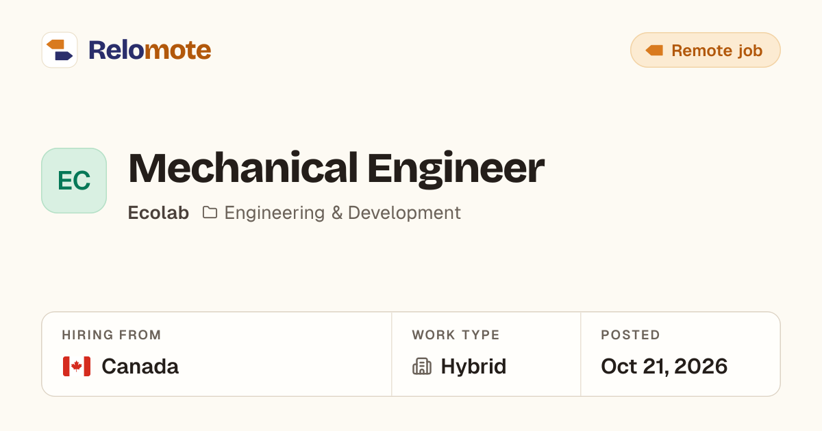 Mechanical Engineer at Ecolab | Relomote