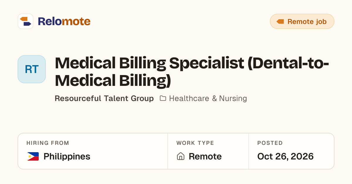Medical Billing Specialist (Dental-to-Medical Billing) at…