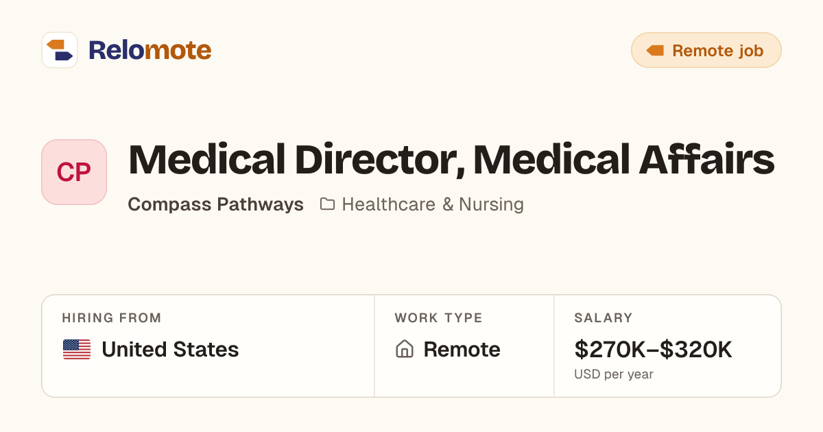 Medical Director, Medical Affairs at Compass Pathways | Relomote