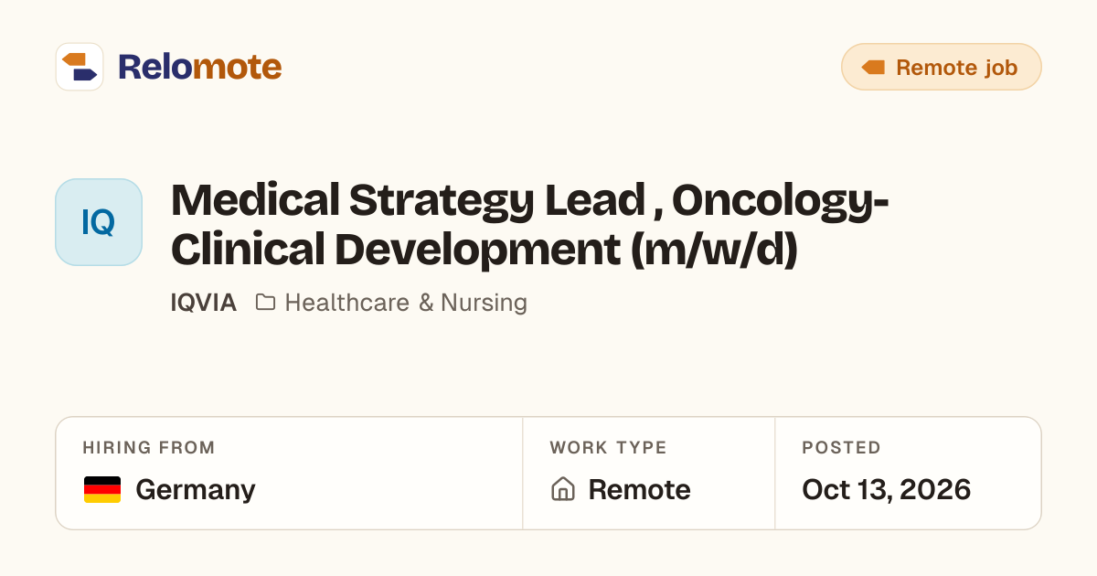 Medical Strategy Lead , Oncology-Clinical Development (m/w/d) at IQVIA