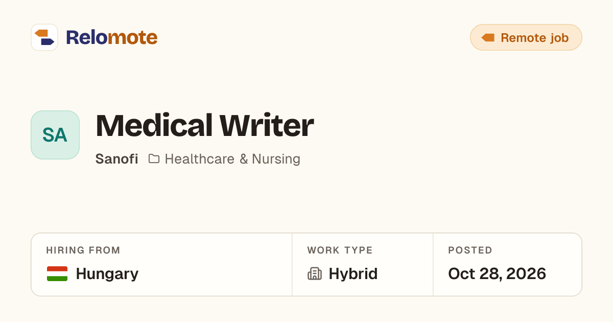 Medical Writer at Sanofi | Relomote