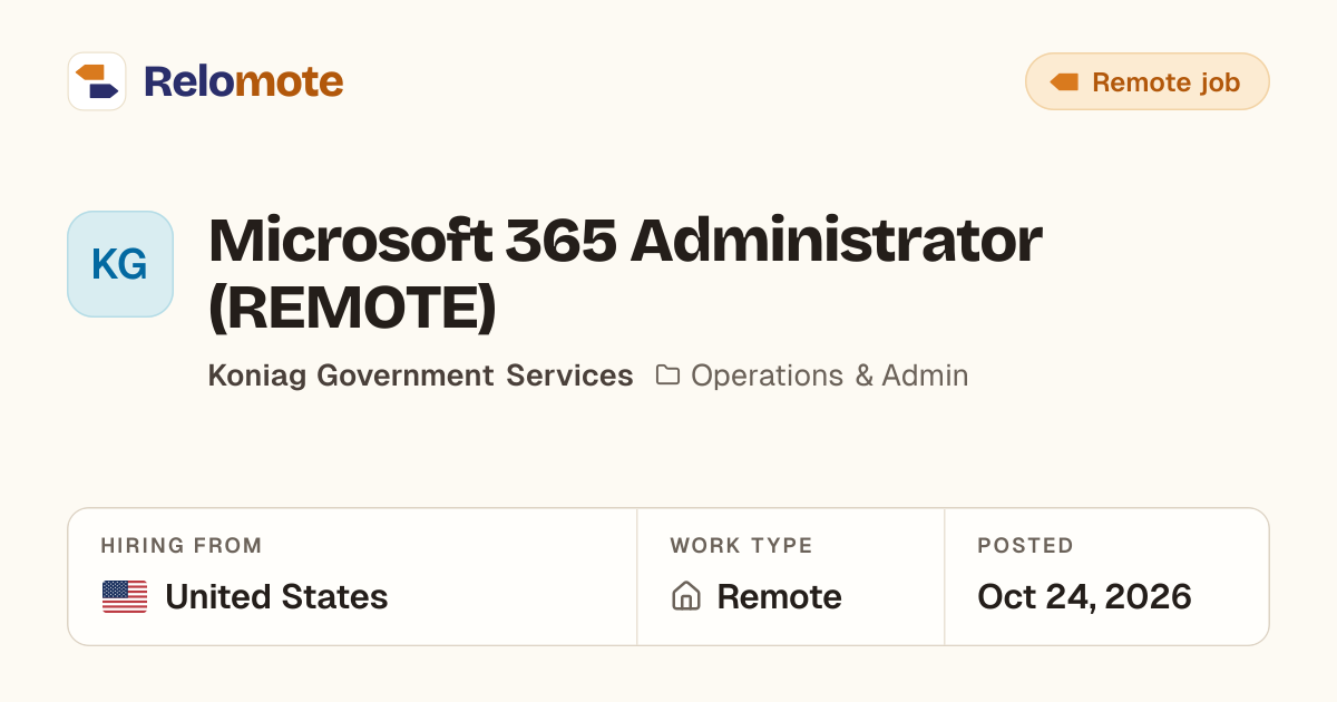 Microsoft 365 Administrator (REMOTE) at Koniag Government Services