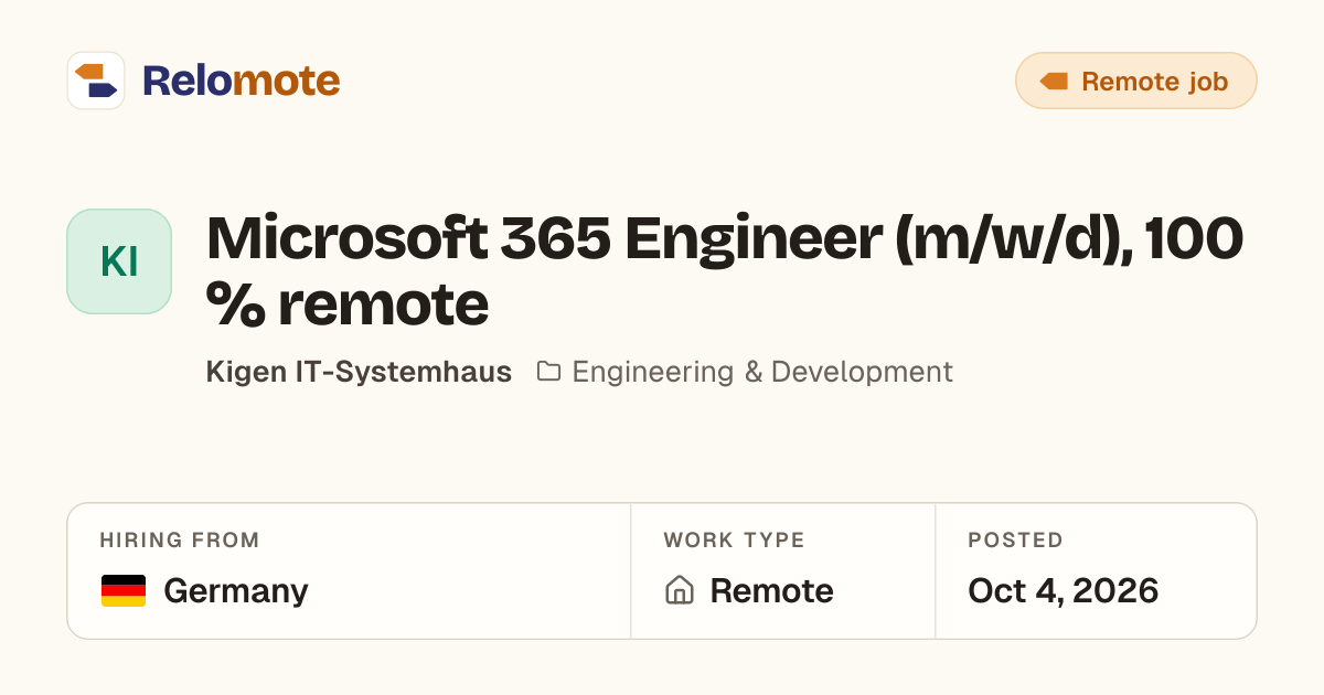 Microsoft 365 Engineer (m/w/d), 100 % remote at Kigen IT-Systemhaus