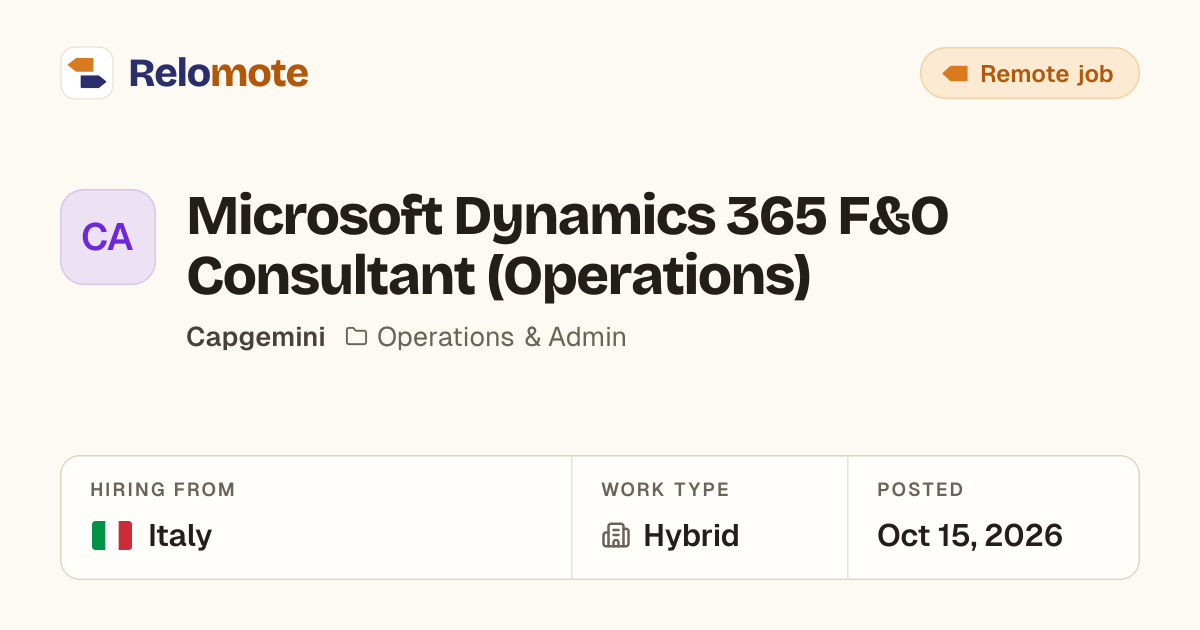 Microsoft Dynamics 365 F&O Consultant (Operations) at Capgemini
