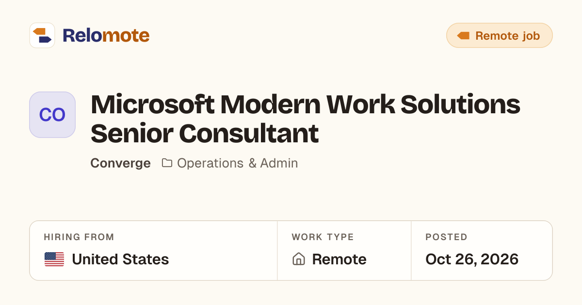 Microsoft Modern Work Solutions Senior Consultant at Converge