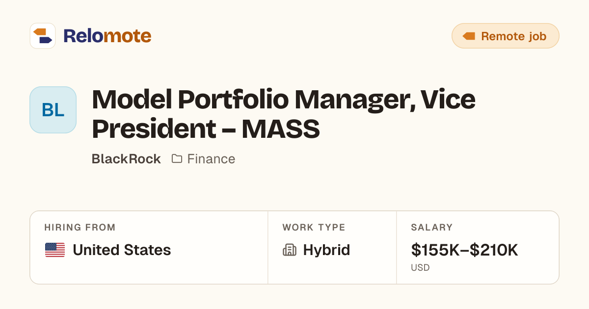 Model Portfolio Manager, Vice President – MASS at BlackRock | Relomote