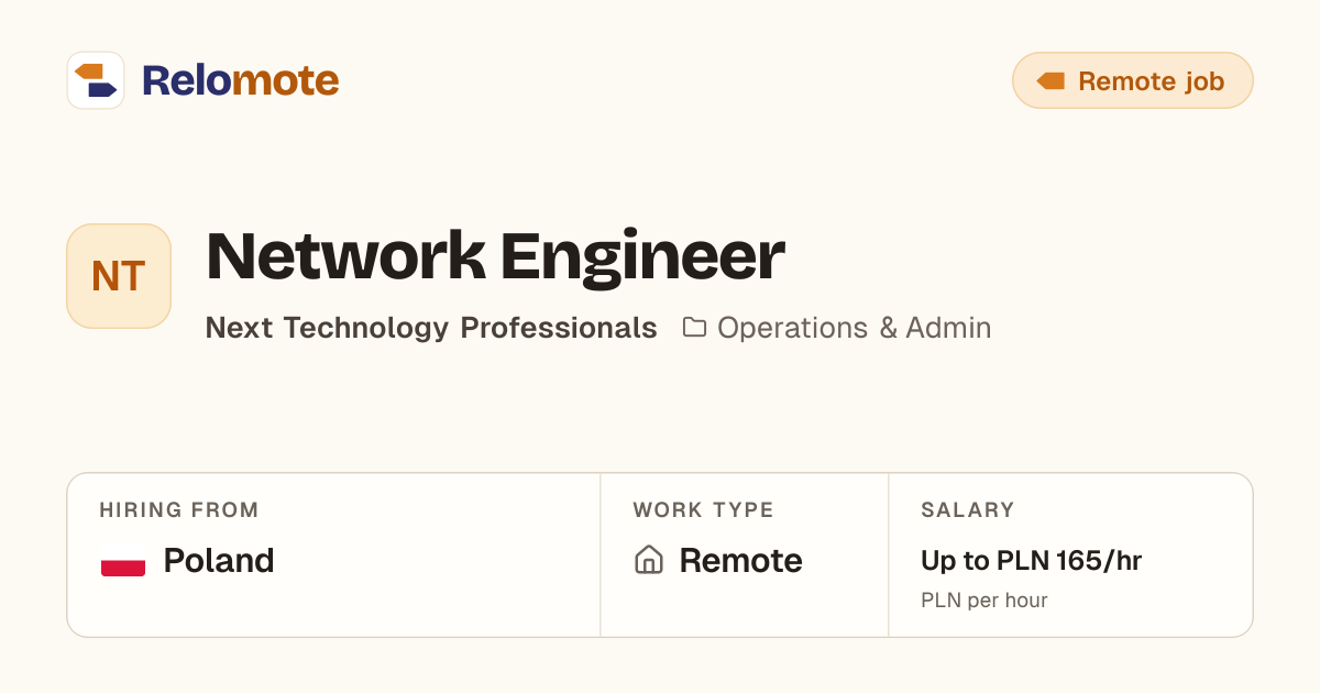 Network Engineer at Next Technology Professionals | Relomote