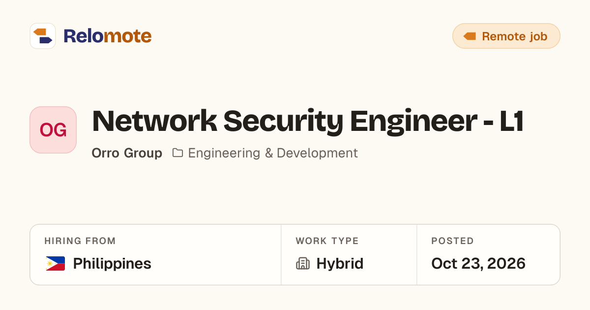 Network Security Engineer - L1 at Orro Group | Relomote