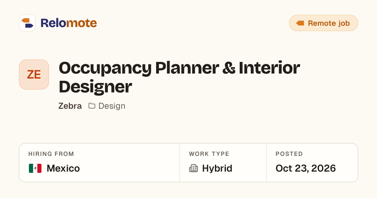 Occupancy Planner & Interior Designer at Zebra | Relomote