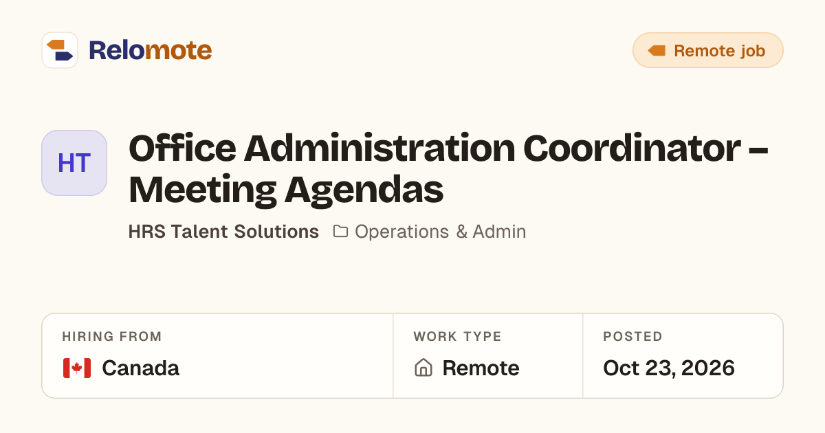 Office Administration Coordinator – Meeting Agendas at HRS Talent…