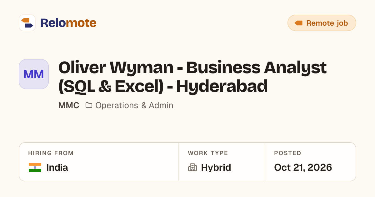 Oliver Wyman - Business Analyst (SQL & Excel) - Hyderabad at MMC