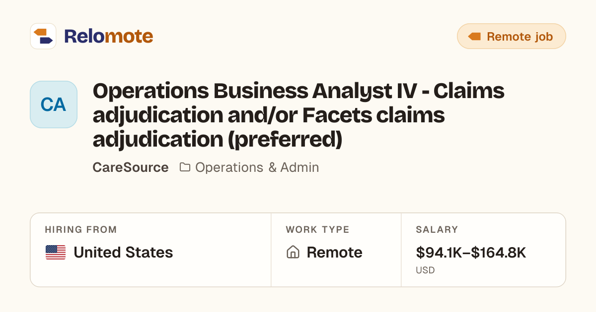 Operations Business Analyst IV - Claims adjudication and/or Facets…