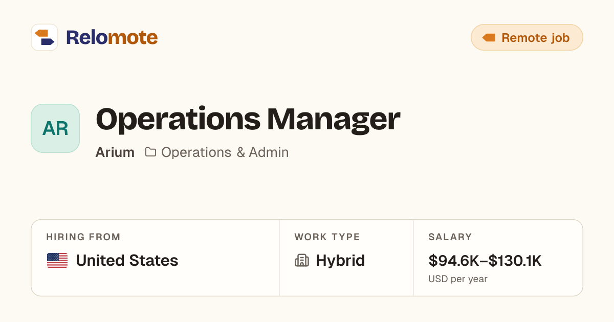 Operations Manager at Arium | Relomote