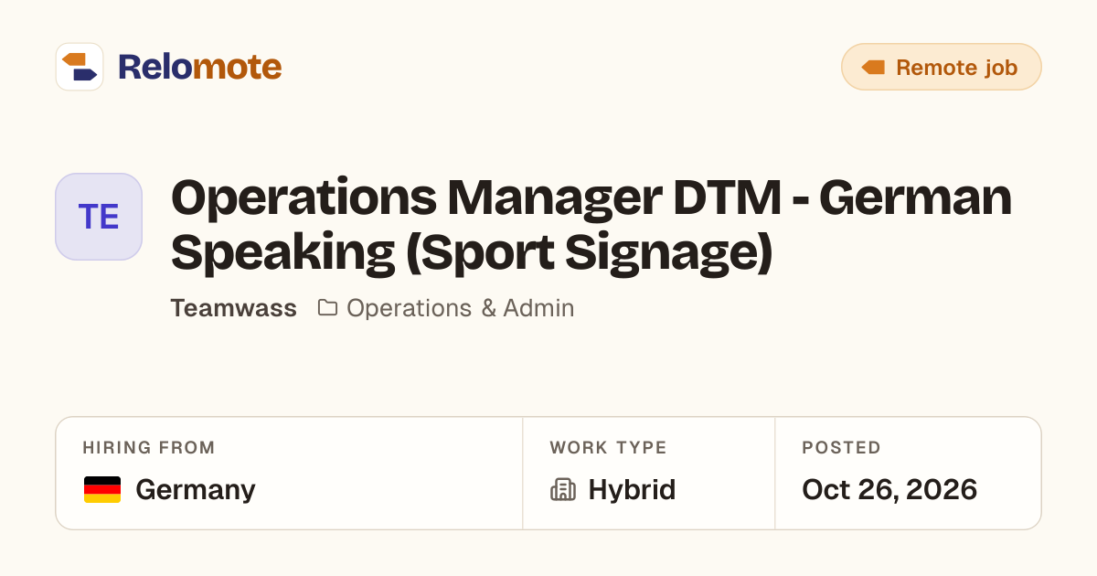 Operations Manager DTM - German Speaking (Sport Signage) at Teamwass