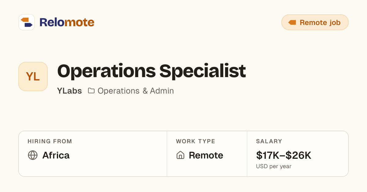 Operations Specialist at YLabs | Relomote
