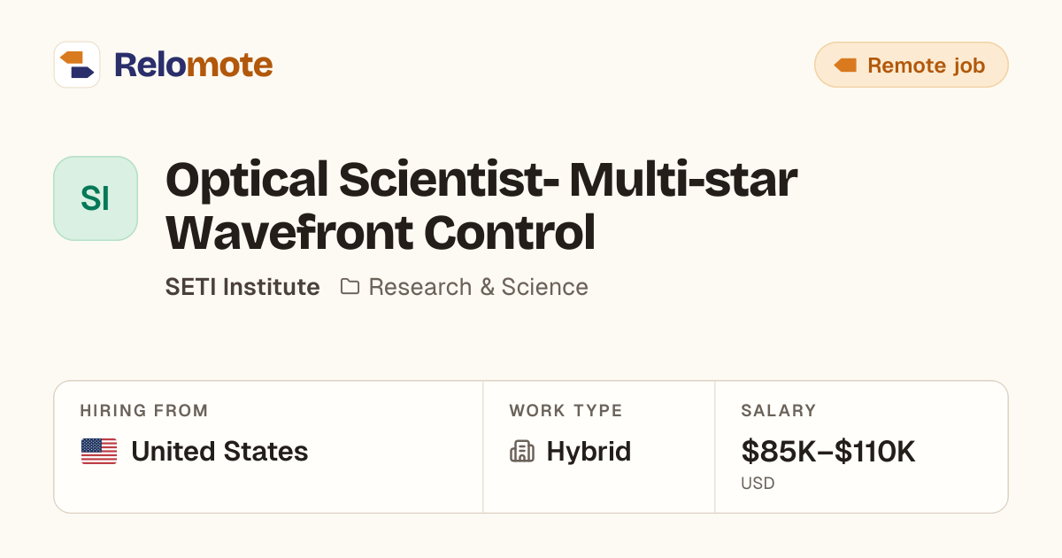 Optical Scientist- Multi-star Wavefront Control at Seti Institute