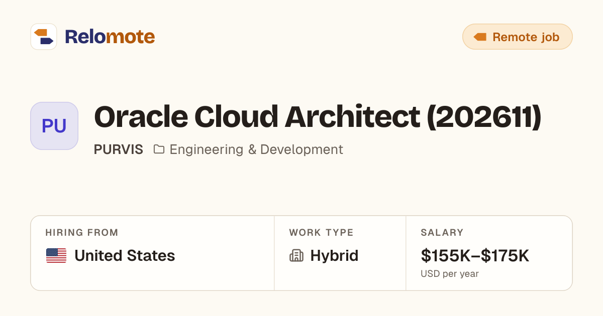 Oracle Cloud Architect (202611) at PURVIS | Relomote